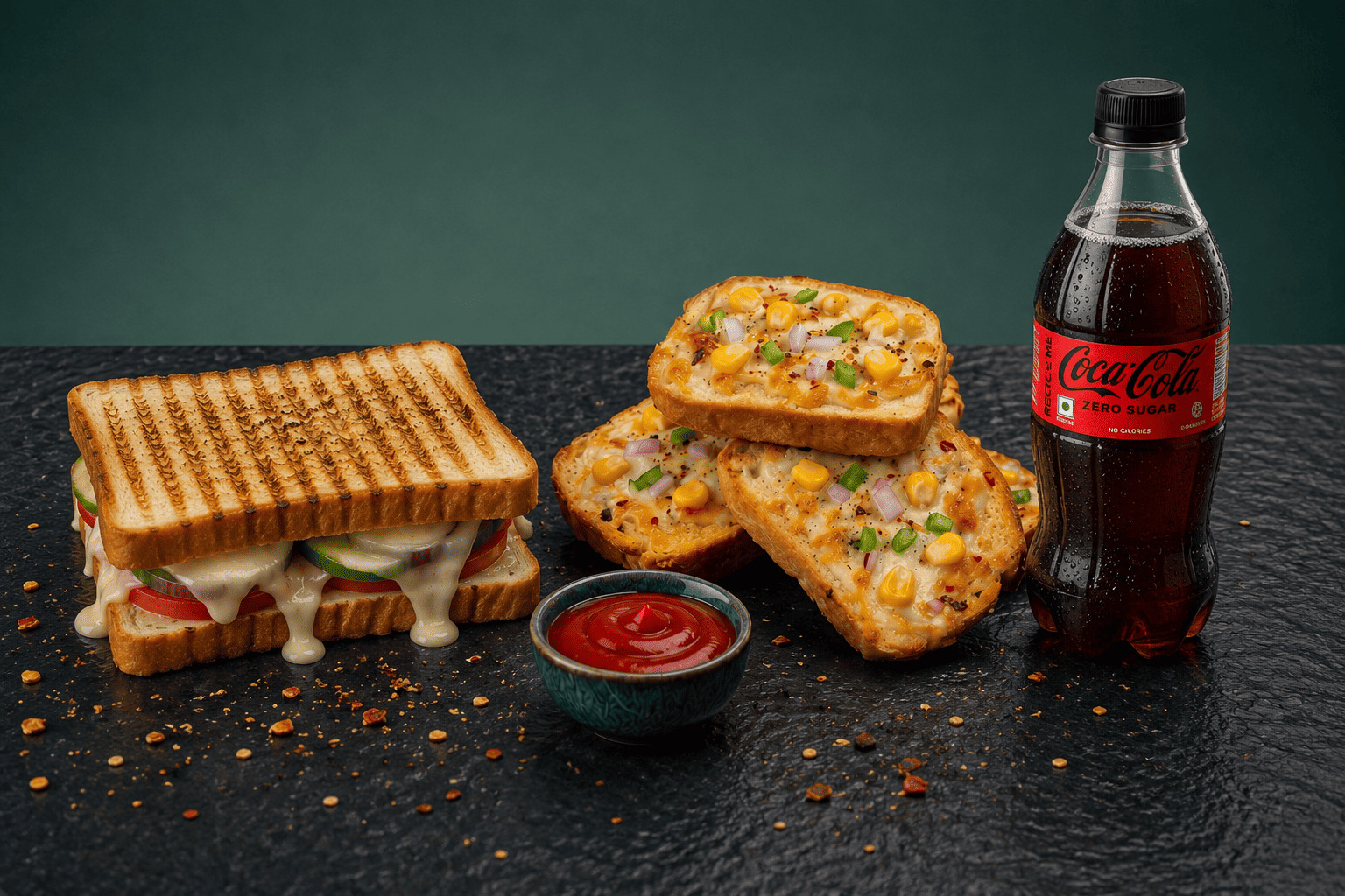 Veg Cheese Sandwich, Supreme Garlic Bread & Coca-Cola Combo in Gondal