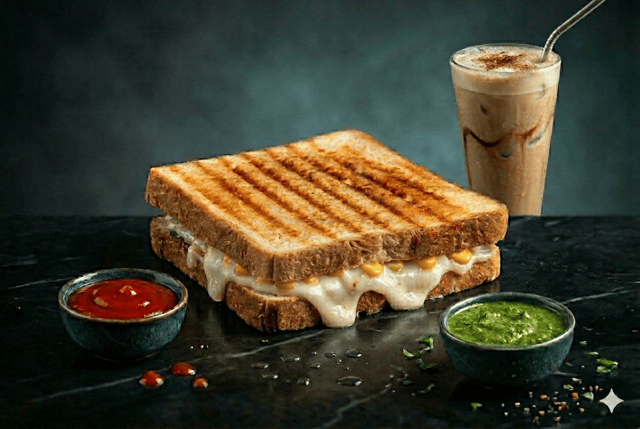 Classic Corn Mayo Sandwich & Cold Coffee Combo Delivery in Gondal